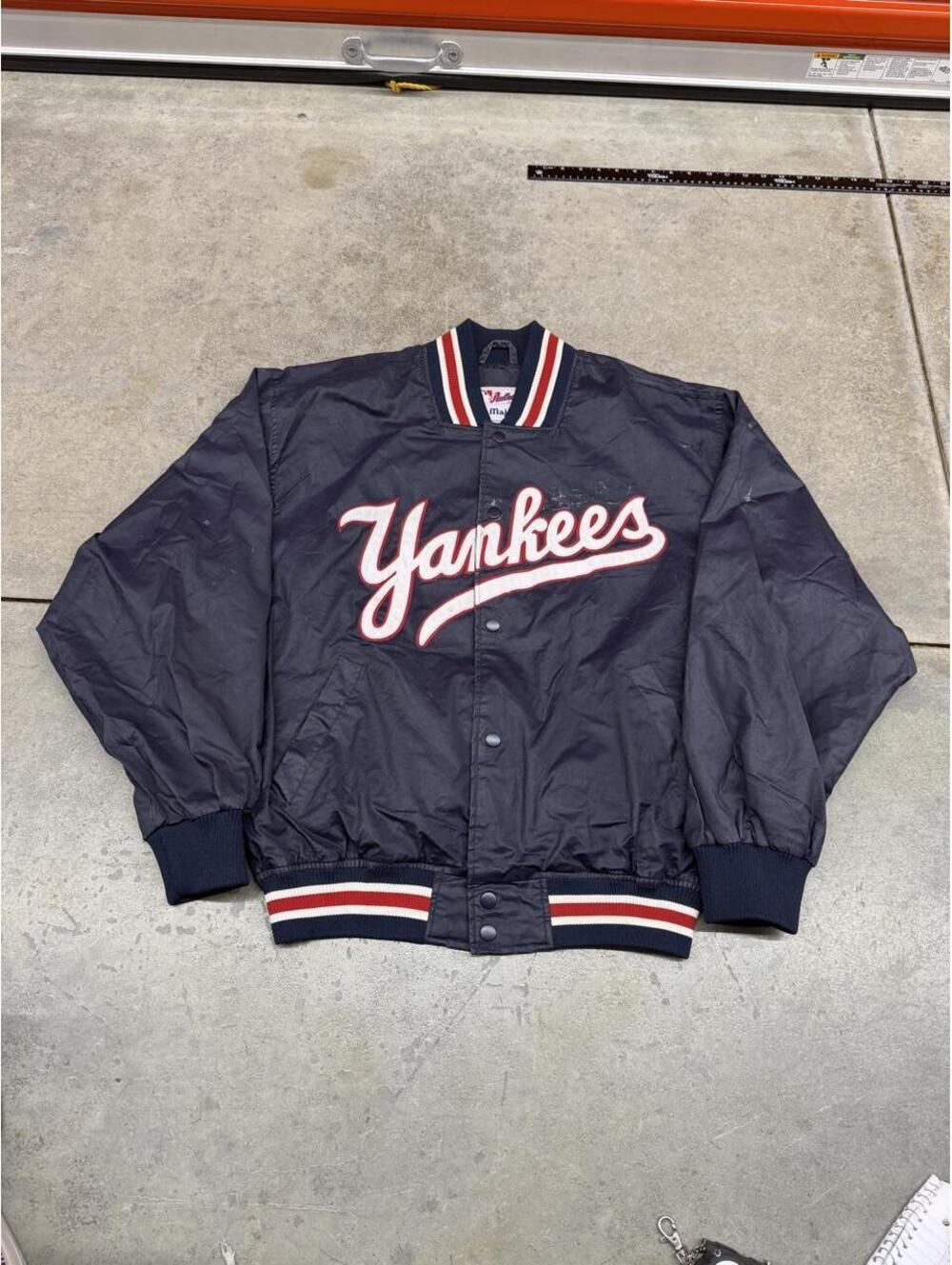 vintage new york yankees majestic navy button down bomber jacket size medium